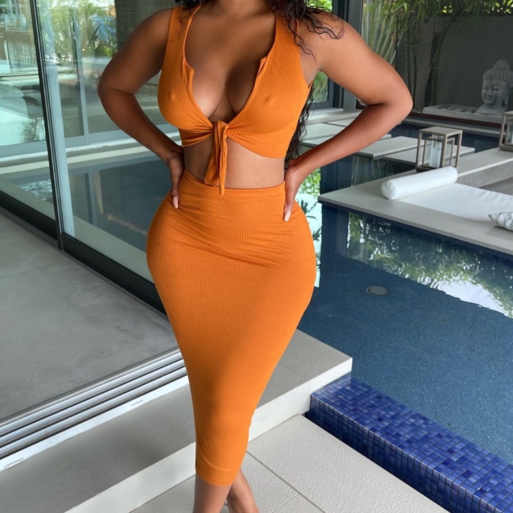 Ribbed Two Piece Skirt Set